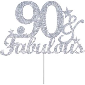 65 & Fabulous Cake Toppers Silver Glitter, Happy 65th Birthday Cake Topper Cheers to 65 Years Old Bday Decoration, Sixty-five and Fabulous Cake Decorations for 65 Birthday Anniversary Party