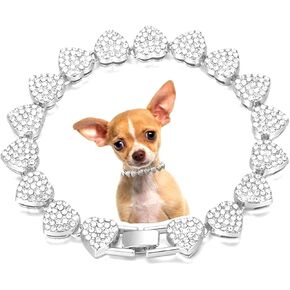 Dog Chain Collar, Heart Style Bling Diamond Cuban Link Dog Collars Glitter Chain Rhinestone Puppy Necklace for for XXS XS Small Medium Pet Dogs Cats (Gold, 8 Inch)