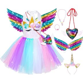 Sequin Unicorn Costume Tutu for Girls Halloween Birthday Party Dress Up with Accessories 2-9 Years