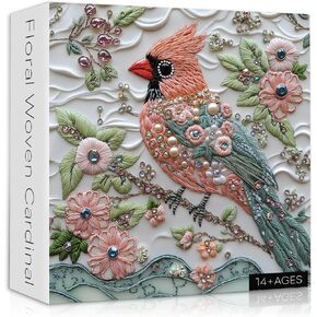 Cardinal Bird Puzzles for Adults 1000 Piece, Unique Red Cardinal Flower Puzzle, Impossible Animal Nature Jewel Art Jigsaw Puzzle, Floral Bird Diamond Gem Puzzle Challenging Puzzles for Adults