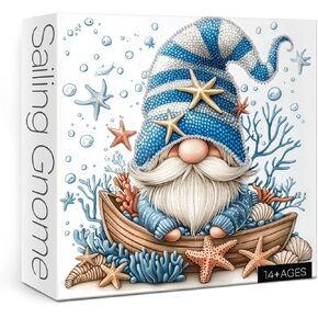 Cute Blue Sailing Gnome Puzzles for Adults 1000 Pieces, Art Seashell Jewel Jigsaw Puzzles, Pretty Sailboat Ocean Starfish Puzzle