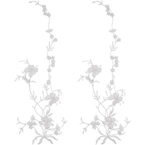 FINGERINSPIRE 2 Pcs Flower Shape Cloth Embroidery Applqiues Silver Floral Iron on/Sew on Patches Flower Vine Shape Lace Applique DIY Cloth Art Embroidery Decoration Patches for Dress Shirts Jeans Bags