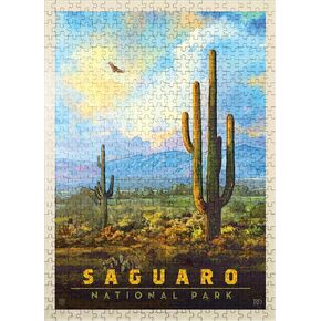 MyPuzzle Saguaro National Park: Desert Daybreak, Vintage Poster - Premium 1000 Piece Jigsaw Puzzle for Adults