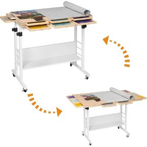 Tektalk 2000 Piece Foldable Puzzle Board with Height Adjustment, Jigsaw Puzzle Table with 2 Felt Cover & 8 Sorting Trays/Drawers, Puzzle Easel with Legs, Enclosed with 4 Roller Wheels (Black)