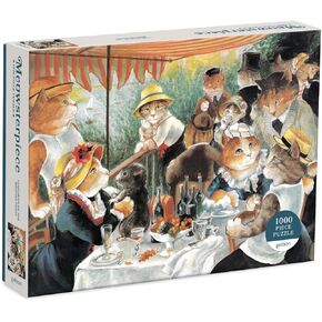 Galison Luncheon of The Boating Party Meowsterpiece of Western Art 1000 Piece Puzzle from Galison - Beautifully Illustrated Parody of Renoirs's Iconic Work, 27" x 20", Unique Gift Idea