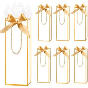 ZJHiome 6 Pack Wine Gift Bags with Tissue Paper Wine Bottle Paper Bags with Bow Ribbon for Wedding Birthday Christmas Retirement Party Supplies (Black and White)