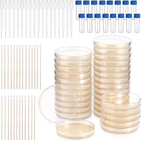 120 Pcs Prepoured Agar Plates Kit Includes 40 Petri Dishes 40 Cotton Swabs 20 Empty Pipette 20 Cryotube Educational Microbiology Science Fair Project for Bacteria Science Kit