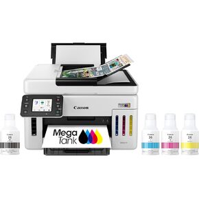 Canon Megatank GX6120 Wireless All-in-One Printer, Print, Scan and Copy, with 2.7" LCD Touch Screen and Auto Document Feeder, White