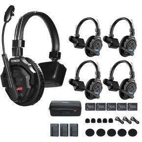 Synco XTALK X5 Wireless Internical System 2.4GHz 1148ft/350m في الوقت الفعلي لمراقبة سماعة الاتصالات للمرحلة الحية تصوير الفيلم (X5 لـ 5 أشخاص)