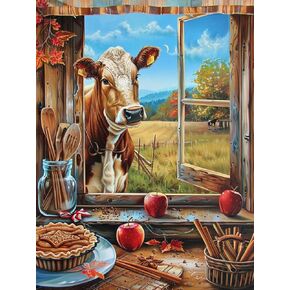 Ginfonr DIY 5D Diamond Art Kits for Adults, Cow Diamond Painting for Adults, Diamond Art Farms Full Drill, Diamond Art Kits Embroidery Rhinestone Craft for Home Wall Decor 12 * 16 Inch