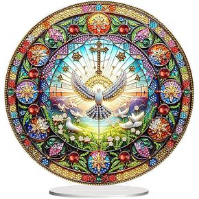 JJFox DIY Tabletop Diamond Art Painting Kit，9.44x9.44inch Special Shaped Rhinestone Desk Placement Ornament，Home Stand Up Gem Painting Craft Kit，Double Sided(Dove-01)