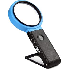 VISION AID 30X Hands-Free Magnifying Glass with 21 LED Lights for Coins Jewelry Crafts Hobby 40X Loupe Handheld or Desktop Stand Magnifier for Seniors Reading Watch Repair Soldering Close Work