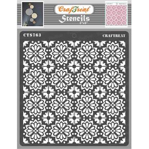 CrafTreat Reusable Tile Pattern Stencils for Painting on Wood, Wall, Tile, Canvas, Paper, Fabric and Floor - Tile Flowers Small Stencil - 6x6 Inches - DIY Art and Craft Stencils Pattern for Painting