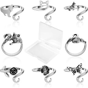 MARFOREVER 8 Pcs Crochet Rings, 8 Styles Adjustable Adjustable Tension Ring Loops for Fingers Yarn Guide Knitting Crochet Accessories with Box for Women Mom Crocheters Grandma Gift