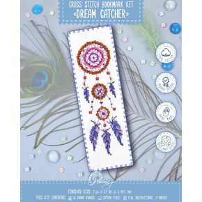 Povitrulya Counted Cross Stitch kit Dreamcatcher - Embroidery Set for DIY Bookmark with 16 Count Blank Aida Fabric, Paper Pattern and presorted Floss