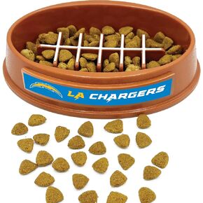 NFL Super -Bowl - Los Angeles Chargers Slow Feeder Dog Bowl. تصميم كرة القدم بطيئة التغذية السلطانية للهضم الصحي. وعاء الحيوانات الأليفة غير المنقوش للكلاب والقطط الكبيرة والصغيرة