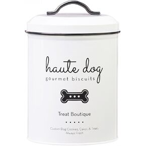 Amici Pet Haute Dog Gourmet Biscuits Metal Storage Canister, Food Safe, Push Top Lid, 72 Fluid Ounce Capacity