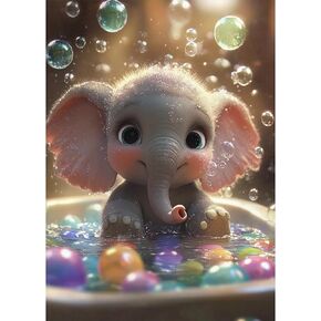 RICUVED Elephant Diamond Painting Kits for Adults, 5D Animal Diamond Painting Diamond Art Kits for Beginners, Full Drill Diamond Gem Bubble Bath Elephant Diamond Painting Kits for Home Decor 12x16Inch
