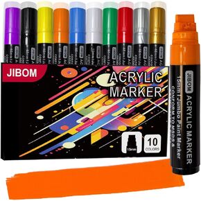 10 Colors Jumbo Acrylic Paint Markers (2 Metallic), 15mm Extra Large Felt Tip Paint Pens for Rock, Wood, Ceramic, Glass, Canvas, Eggs,Pumpkins,Poster Painting - Vibrant, Long-Lasting Art Supplies
