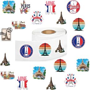 Paris Iron Tower Stickers (500 pcs), 10 Sheets Graphic Aesthetics Cartoon Decal Roll Self Adhesive Seals for Kids Girls Boys Teen Birthday Party Decoration Water Bottle Laptop Scrapbook Cards Envelope