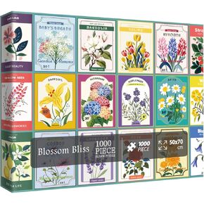 Flower Puzzles for Adults 1000 Piece, Vintage Collage Jigsaw Puzzles, Retro Houseplant Seed Puzzle for Stamp Lovers