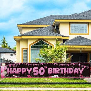 Fulmoon Large Happy 50th Birthday Decoration Banner 9.8x1.6ft Happy 50th Birthday Yard Banner Yard Signs Indoor Outdoor 50 Party Decorations Supplies(White, Gold)