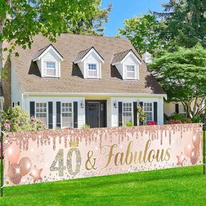 Rose Gold 50th Birthday Decorations Banner for Women 50 & Fabulous 50th Birthday Yard Banner Pink Rose Gold 50th Birthday Yard Sign for 50th Birthday Anniversary Party Supplies Indoor Outdoor Decor