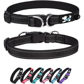 Neoprene Padded Dog Collar for Medium Dogs,Adjustable Heavy Duty Nylon Dog Collar with Durable Metal D-Ring,Reflective Wide Pet Collars for Walking Training