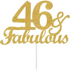 46 & Fabulous Cake Toppers Gold Glitter, Happy 46th Birthday Cake Topper Cheers to 46 Years Old Bday Decoration, Forty-six and Fabulous Cake Decorations for 46th Birthday Anniversary Party