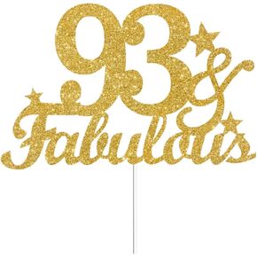 93 & Fabulous Cake Toppers Gold Glitter, Happy 93rd Birthday Cake Topper Cheers to 93 Years Old Bday Decoration, Ninety-three and Fabulous Cake Decorations for 93rd Birthday Anniversary Party
