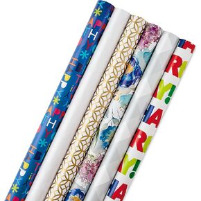 Hallmark Birthday Wrapping Paper Rolls for Graduation, Wedding, Baby Shower, Bridal Shower - Floral, White and Gold & Polka Dot Gift Wrap Paper (Set of 6 Assorted Rolls: 180 sq. ft. ttl.)