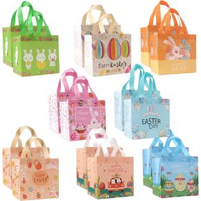 16PCS Happy Easter Egg Hunt Bags Easter Bunny Carrot Chick Egg Gift Bags with Handles, Easter Treat Bags, Multifunctional Non-Woven Easter Bags for Gifts Wrapping, Egg Hunt Game, Easter Party Supplies