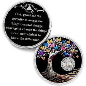 Delicate 16 Months Sobriety Coin - Recovery Butterfly Tree of Life AA Coins - 16 Month NA HA AA Chips and Medallions - 1-36 Months Living Clean Narcotics Alcoholics Anonymous Gifts for Men Women