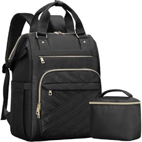 17.3" Laptop Backpack for Women, Stylish Backpack Purse, Waterproof Teacher Nurse Backpack, College Casual Daypack with USB Port, Black