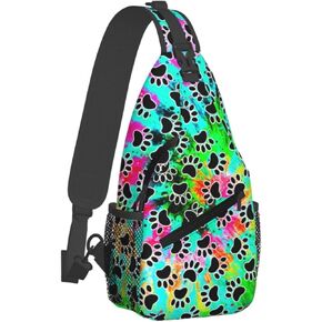 Tie Dye Print Sling Bag for Men and Women,Dog Paw Crossbody Bag Fashion, Casual Chest Bag for Travel