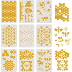 FINGERINSPIRE 9 pcs Honeycomb Stencils Set 11.7x8.3inch Bee Stencils for Painting Reusable Honeycomb Pattern Template Rhombic Stencil for Painting on Wall, Floor, Furniture, Wood and Paper