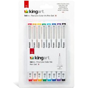 KINGART 435-8 PRO Inkline Color Micro Line & Precision Graphic Pens, 8 COLORS Size 05 (0.45 mm) Nibs, Archival Waterproof Japanese Ink for Art, Illustration, Lettering, Anime, Technical Drawing, Manga