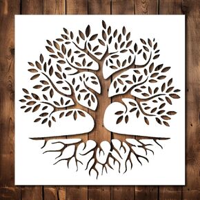 Tree Stencil Template - Reusable Big Family Tree Stencils for Painting on Wood, Glass, Wall Rock, Walls, Canvas, Glassware, Spray Painting, Airbrushing, Crafts (12x12)