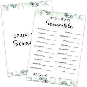 30 Pcs Bridal Word Scramble Game Wedding Shower Games, Bridal Shower Games 30 Guests for Engagement Wedding Party (Eucalyptus Botanical Style) -0015