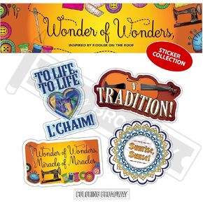 مجموعة Fiddler on the Roof Wonder of Wonders - مجموعة من 4 ملصقات تلوين برودواي مستوحاة من الكمان على السطح - فينيل خالي من الفقاعات. (3 "× 3" - مجموعة من 4)
