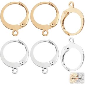 Beebeecraft 60Pcs Hoop Earring Findings 18K Gold Plated & 316 Surgical Stainless Steel Leverback Earring Hooks Round Huggie Hoop for Jewellery Making Leverback Earring Findings (Gold, Silver)