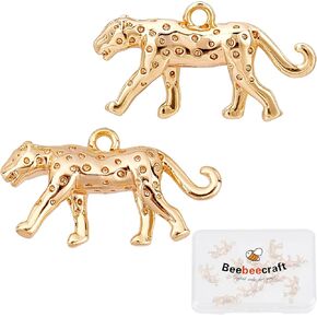 Beebeecraft Small 10Pcs 18K Gold Plated Leopard Cheetah Charms Three Dimensional Animal Brass Jewelry Findings with Hoop for DIY Necklace Bracelets