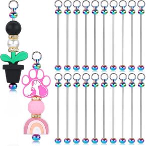 20 Pcs Beaded Keychain Colorful Blank Keychains DIY Bead Key Chain Beadable Keychains Bars Bulk for Keychai Suitable for Keychain Pendants DIY Beaded Keychain Pendant Decoration