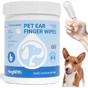 Dog Ear Wipes, Finger Design Pet Ear Cleaner Wipes for Dogs and Cats, Soothing Forest Formula for Itchy Ears, Infection Solution, Gentle Yeast Remover and Puppy Ear Wash Wipes, 60ct