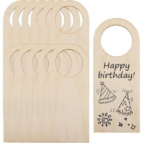 Framendino, 12 Pack Unfinished Wood Door Sign Blank Wooden Hanger Plaque Memo Board Knob for DIY Craft Project (7.86 x 3.14 Inch)