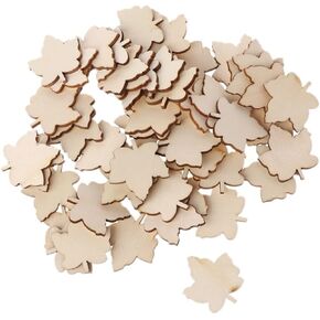 50 Pcs Blank Wood Slices, Unfinished Maple Leaf Shaped Embellishments, Wood Pieces for DIY Craft, Gift Tags, Wedding, Christmas, Home Decoration