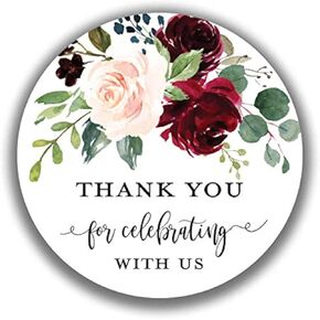 2" Round Blush Burgundy Floral Thank You Favor Stickers (40 Labels)