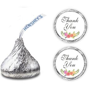 324 Floral Roses Thank You Kisses Wedding Stickers, Chocolate Drops Labels Stickers for Weddings, Bridal Shower Engagement Party Decorations, Favors for Kisses. Made in USA
