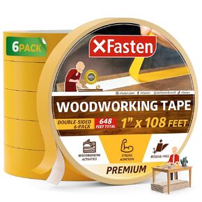 XFasten Double Sided Woodworking Tape, 1-inch x 36-Yards, 6-Pack, Residue-Free, Heavy Duty, Wood-Safe Double Sided Tape for Router Templates, CNC Machines, and Woodworking Tools