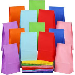 100 Piece Colored Paper Bags Party Favor Goodie Colorful Rainbow Gift Small Size Treat Goody Bags for Christmas Birthday Wedding Baby Shower Crafts, 8 Colors, 9.45 x 5.12 x 3.15 Inches(Bright Colors)
